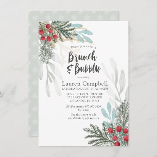 Invitation Fête des mariées d'aquarelle d'hiver rustique (Devant / Derrière)