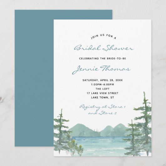 Invitation Fête des mariées d'aquarelle du lac Mountain (Devant / Derrière)