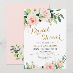 Invitation Fête des mariées d'aquarelle en rose pâle