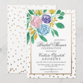 Invitation Fête des mariées d'aquarelle Floral Gold Confetti (Devant / Derrière)