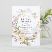 Invitation Fête des mariées d'aquarelle florale blanche et vi (Debout devant)