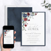 Invitation Fête des mariées d'aquarelle florale Bleu Bourgogn