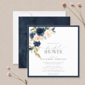 Invitation Fête des mariées d'aquarelle florale bleu et bleu 