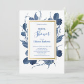 Invitation Fête des mariées d'aquarelle florale bleu marine m (Debout devant)