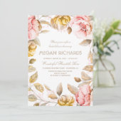 Invitation Fête des mariées d'aquarelle florale blush et or (Debout devant)