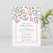 Invitation Fête des mariées d'aquarelle florale corail et gri (Debout devant)