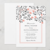 Invitation Fête des mariées d'aquarelle florale corail et gri (Devant / Derrière)