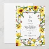 Invitation Fête des mariées d'aquarelle florale de tournesol (Devant / Derrière)