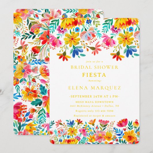 Invitation Fête des mariées d'aquarelle florale Fiesta (Devant / Derrière)