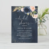 Invitation Fête des mariées d'aquarelle florale Gold Navy (Debout devant)