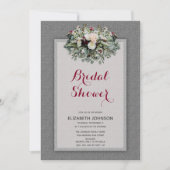 Invitation Fête des mariées d'aquarelle florale gris bordeaux (Devant)