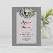 Invitation Fête des mariées d'aquarelle florale gris bordeaux (Debout devant)
