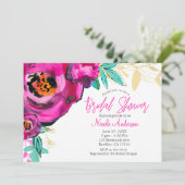 Invitation Fête des mariées d'aquarelle florale moderne rose (Debout devant)