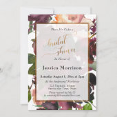 Invitation Fête des mariées d'aquarelle florale or et bordeau (Devant)