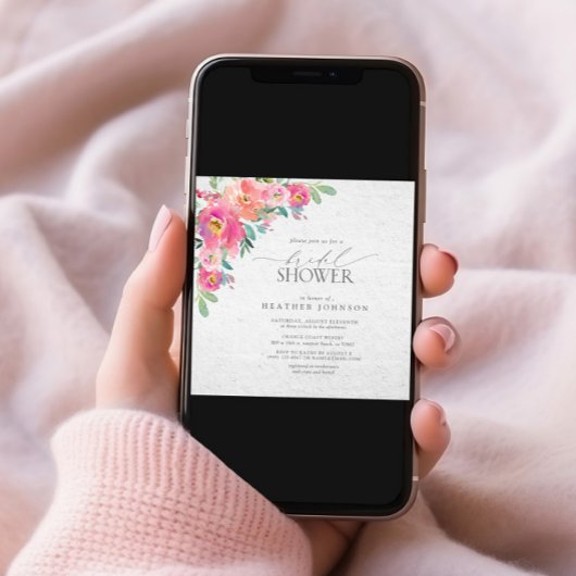 Invitation Fête des mariées d'aquarelle florale rose chaud