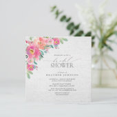 Invitation Fête des mariées d'aquarelle florale rose chaud (Debout devant)