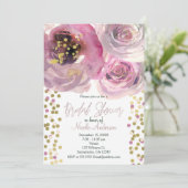 Invitation Fête des mariées d'aquarelle florale rose et or (Debout devant)