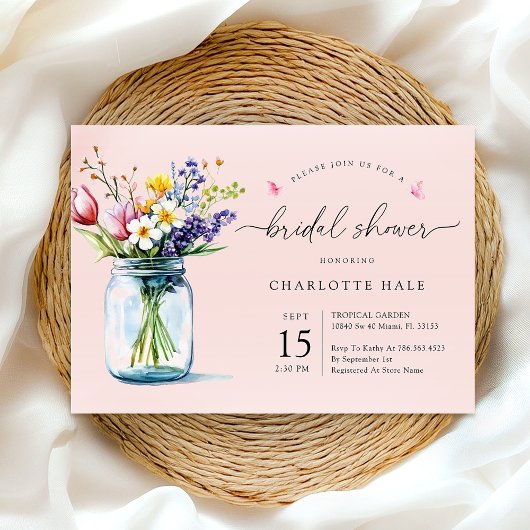 Invitation Fête des mariées d'aquarelle florale rustique