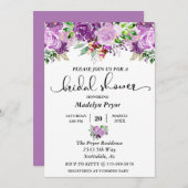 Invitation Fête des mariées d'aquarelle florale violet (Devant / Derrière)