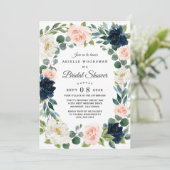 Invitation Fête des mariées d'aquarelle marine et rose pâle (Debout devant)