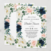 Invitation Fête des mariées d'aquarelle marine et rose pâle (Devant / Derrière)