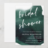 Invitation Fête des mariées d'aquarelle moderne Emerald Green (Devant / Derrière)