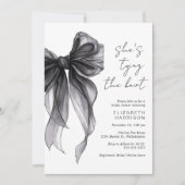 Invitation Fête des mariées d'aquarelle noire Coquette Bow (Devant)