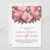 Invitation Fête des mariées d'aquarelle Pink Peonies (Devant)
