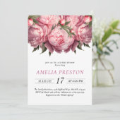 Invitation Fête des mariées d'aquarelle Pink Peonies (Debout devant)