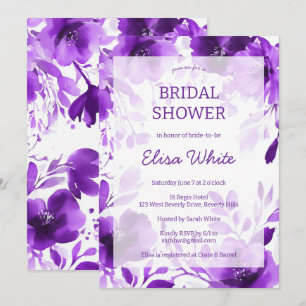 Invitation Fête des mariées d'aquarelle pourpre fleurie PERSO