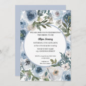 Invitation Fête des mariées d'aquarelle Rose bleu foncé (Devant / Derrière)