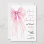 Invitation Fête des mariées d'aquarelle rose Coquette Bow (Devant)