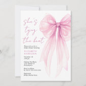 Invitation Fête des mariées d'aquarelle rose Coquette Bow (Devant)