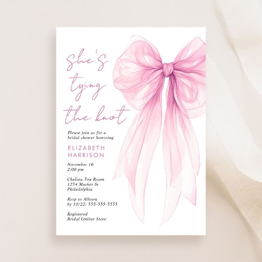 Invitation Fête des mariées d'aquarelle rose Coquette Bow