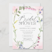 Invitation Fête des mariées d'aquarelle rose couronne fleur s (Devant)