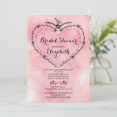 Invitation Fête des mariées d'aquarelle rose de coeur (Debout devant)