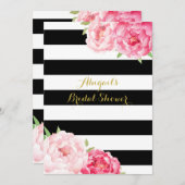 Invitation Fête des mariées d'aquarelle rose rayé noir (Devant / Derrière)