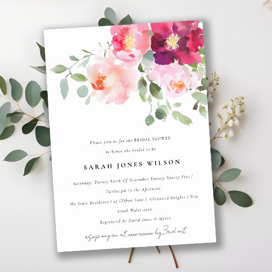 Invitation Fête des mariées d'aquarelle Rose rose-bleu