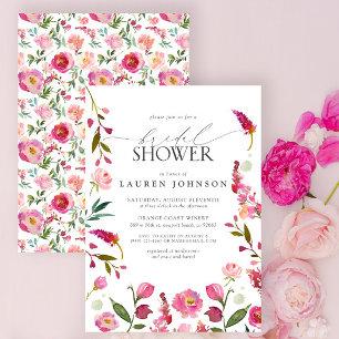 Invitation Fête des mariées d'aquarelle rose vibre