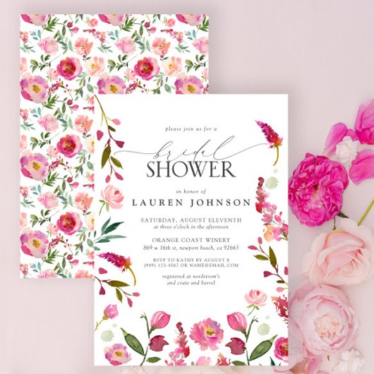 Invitation Fête des mariées d'aquarelle rose vibre