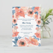 Invitation Fête des mariées d'aquarelle Roses bleu foncé (Debout devant)