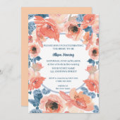 Invitation Fête des mariées d'aquarelle Roses bleu foncé (Devant / Derrière)