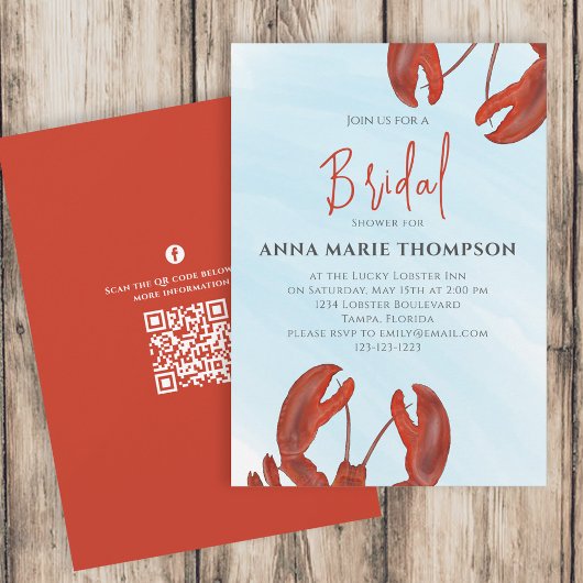 Invitation Fête des mariées d'aquarelle Rouge Homard Code QR