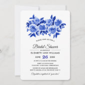 Invitation Fête des mariées d'aquarelle Royal Blue Floral (Devant)