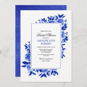Invitation Fête des mariées d'aquarelle Royal Blue Floral