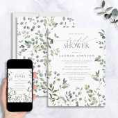 Invitation Fête des mariées d'aquarelle Sage Green Eucalyptus
