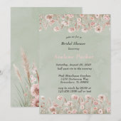 Invitation Fête des mariées d'aquarelle Sage Green Pink Peony (Devant / Derrière)