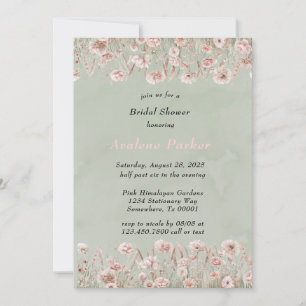 Invitation Fête des mariées d'aquarelle Sage Green Pink Peony