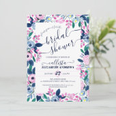 Invitation Fête des mariées d'aquarelle Sweet Rose Navy Fleur (Debout devant)