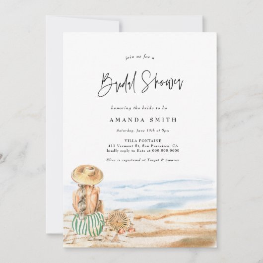 Invitation Fête des mariées d'aquarelle tropicale de la plage (Devant)